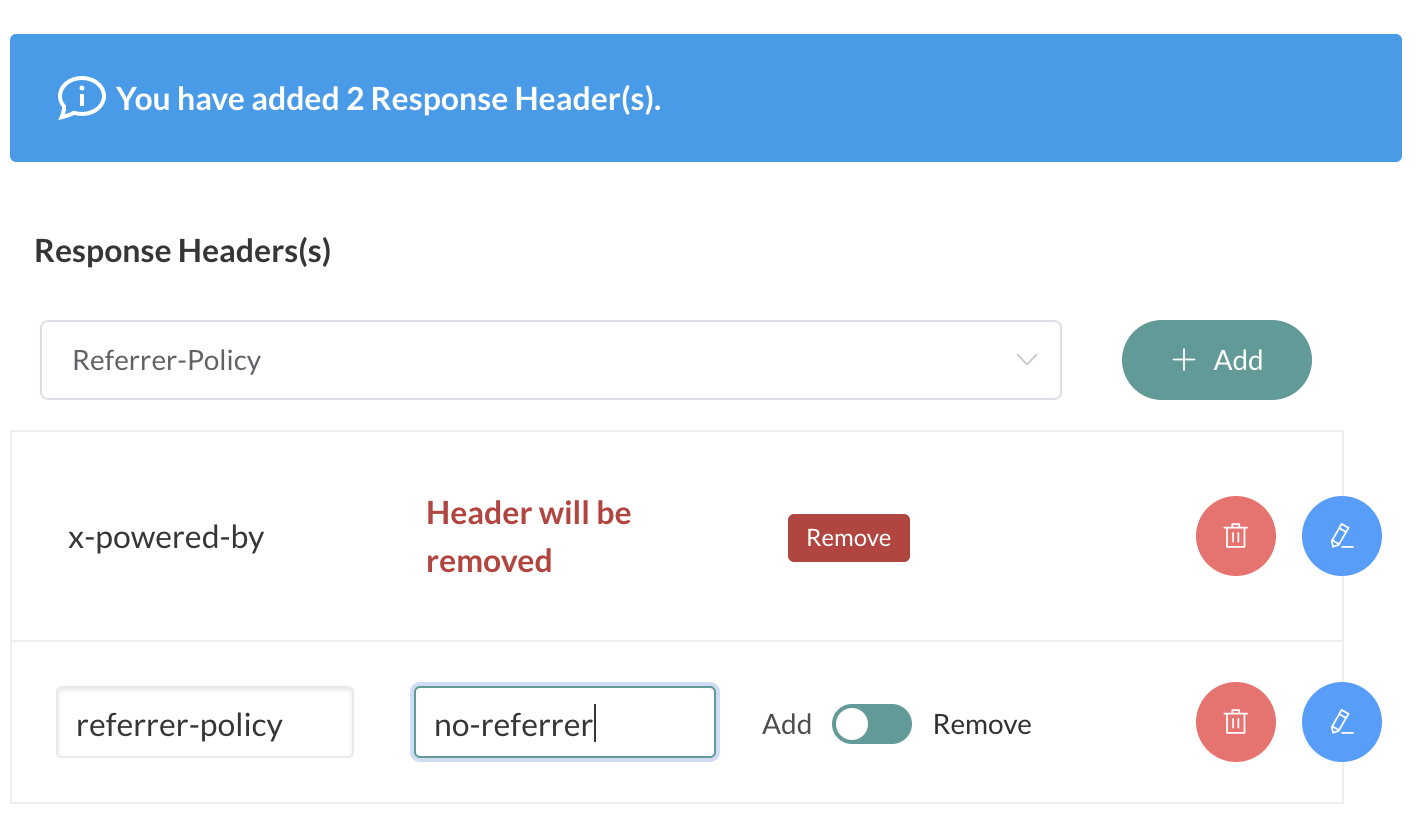 Response Header Rules